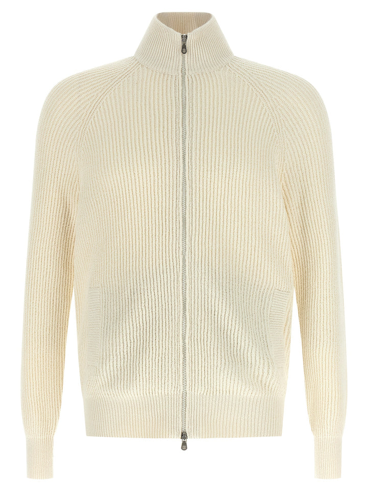 Brunello Cucinelli Zip Cardigan Maglioni - Bianco | 7e17620f352ae3eaf4c702938b16b4ae86413eb7