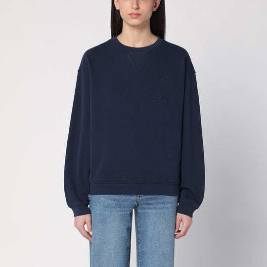 Navy Blue Cotton Blend Sweatshirt