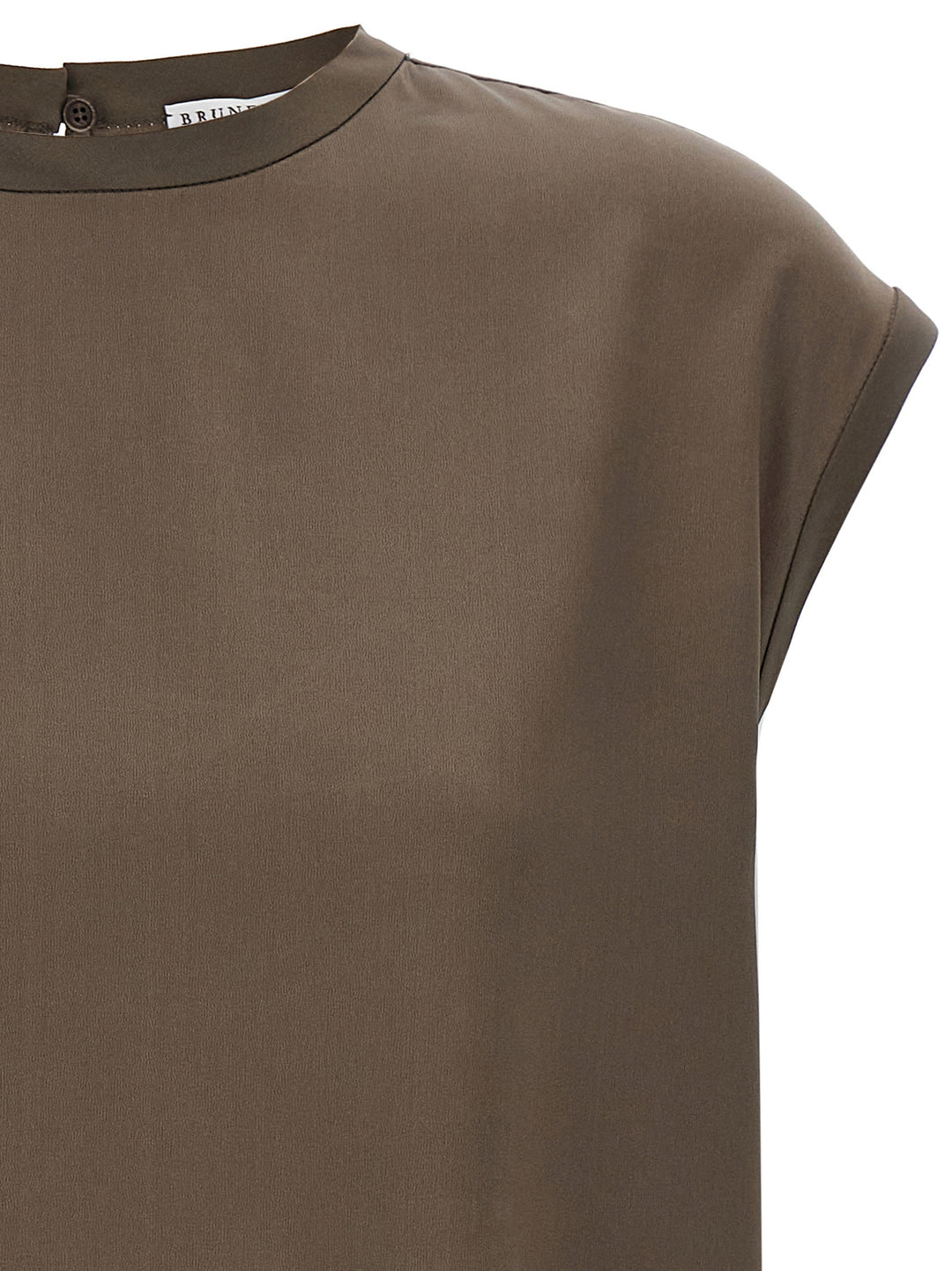 Brunello Cucinelli Monile Satin T shirt - Marrone | 36b3ddd0df991901452e60bde212c565fe3582f9