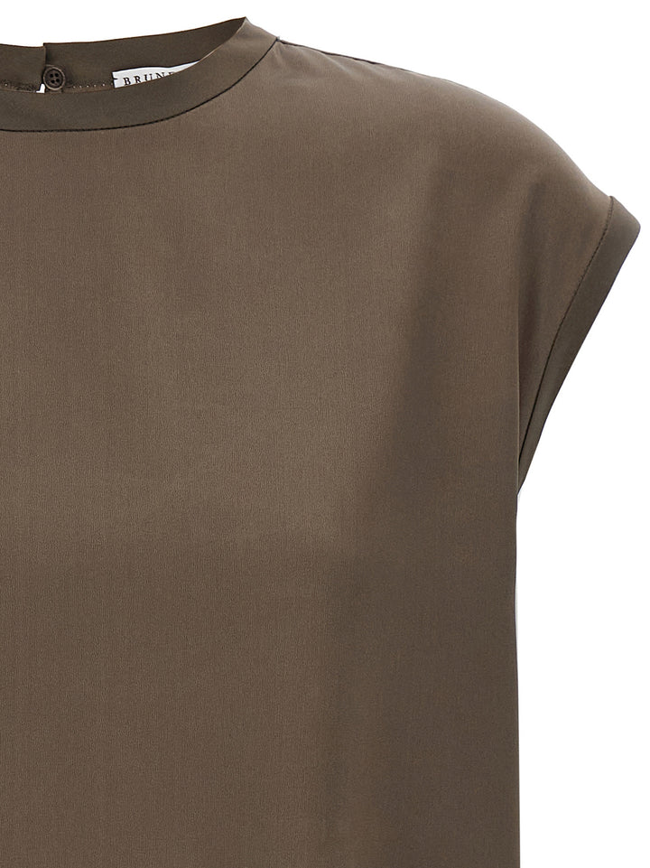 Brunello Cucinelli Monile Satin T shirt - Marrone | 36b3ddd0df991901452e60bde212c565fe3582f9
