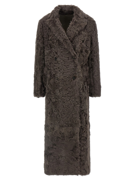 Wavy Shearling Coat Pellicce Marrone