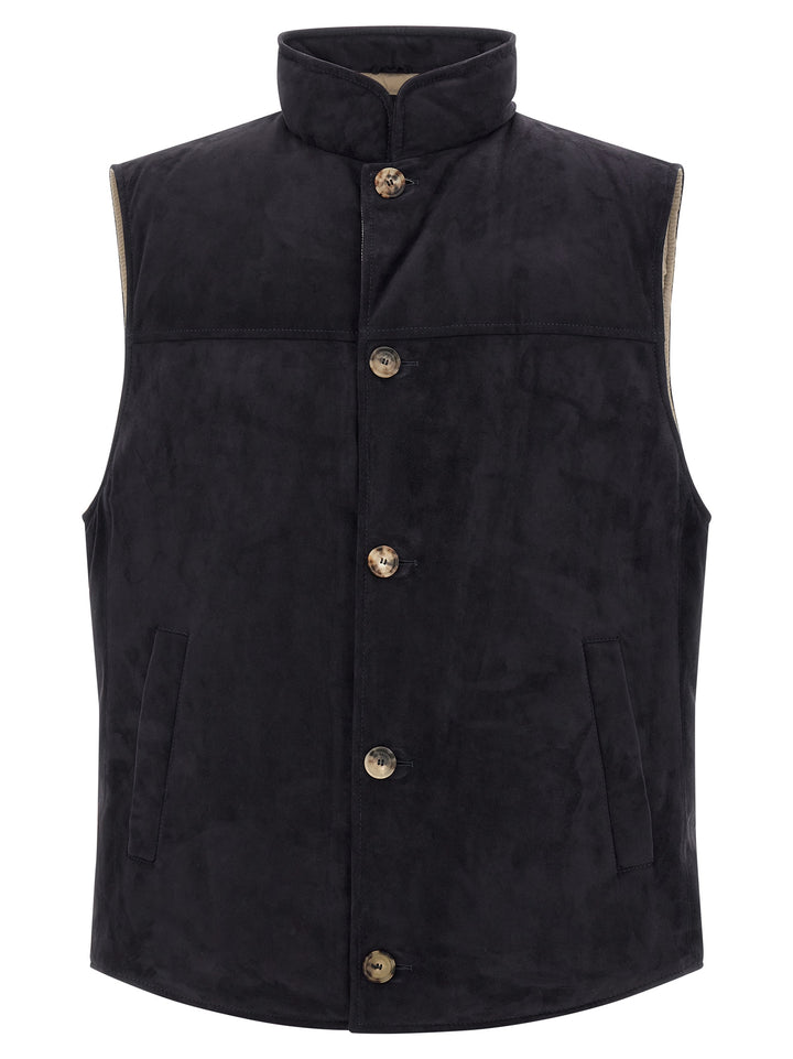 Brunello Cucinelli Suede Vest Gilet - Blu | ca293e5dce45be8ec05ea18a08da9559f286781f