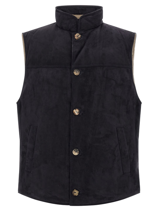 Suede Vest Gilet Blu