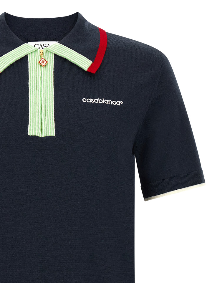 Casablanca Knit  Shirt With Zip Polo - Blu | a3413ae13aa67aa27817b54fb3ff8d7f68b988f7