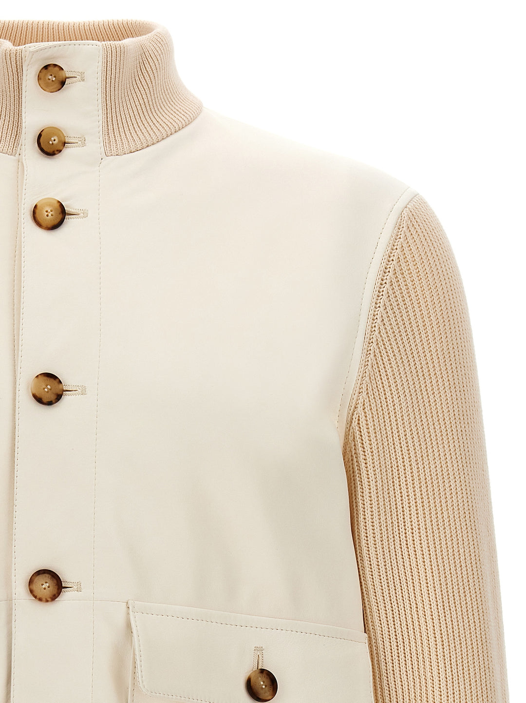Leather Jacket With Knit Inserts Giacche Bianco