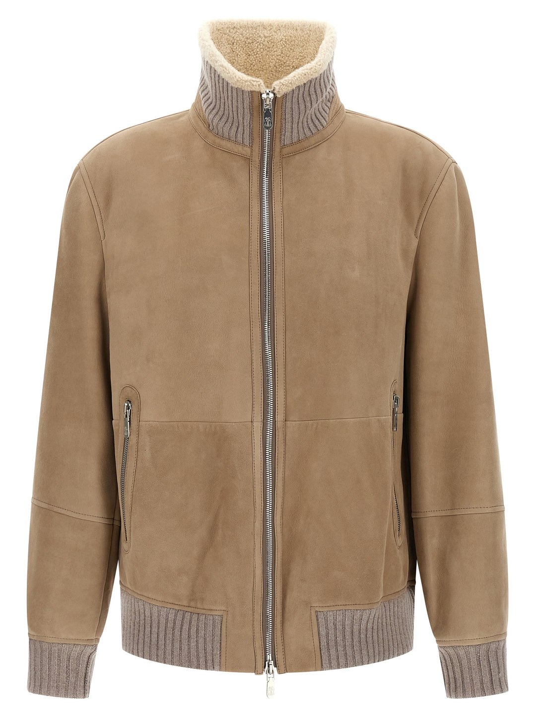 Brunello Cucinelli Suede And Sherling Curly Bomber Jacket Puffer Jackets - Beige | e8d240518c547c6e3df574432249609c9f42f1c6