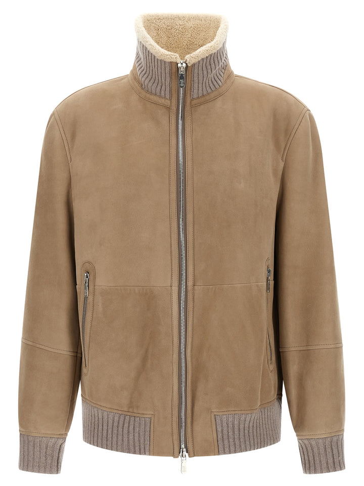 Brunello Cucinelli Suede And Sherling Curly Bomber Jacket Puffer Jackets - Beige | e8d240518c547c6e3df574432249609c9f42f1c6