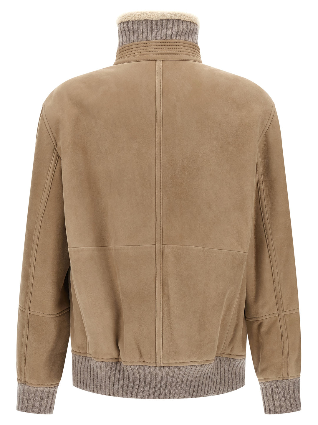 Brunello Cucinelli Suede And Sherling Curly Bomber Jacket Puffer Jackets - Beige | c867dc0f218b57f50ea58c0719d389d76c5ead41