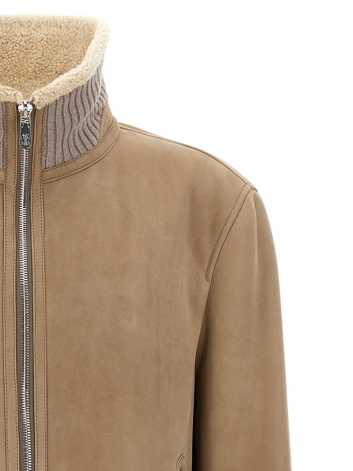 Brunello Cucinelli Suede And Sherling Curly Bomber Jacket Puffer Jackets - Beige | b63d6fbdda749e3a60d4f3aefa510cde0ebb21c2