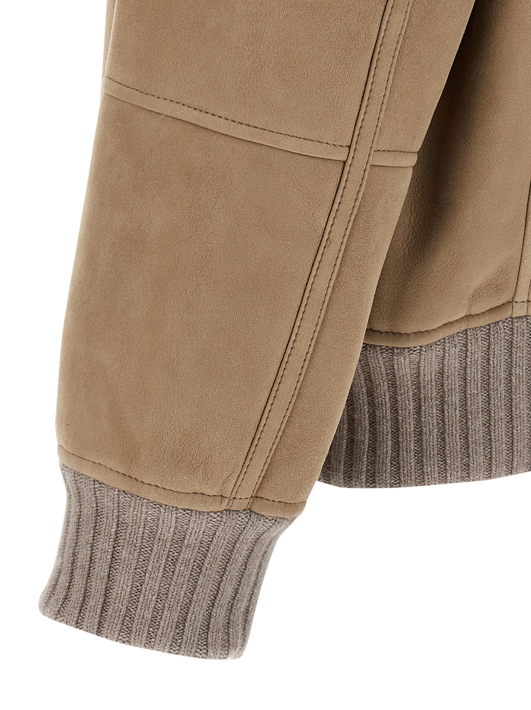 Brunello Cucinelli Suede And Sherling Curly Bomber Jacket Puffer Jackets - Beige | 277ce51afacbafa65fcaed139daf90b561c494c7
