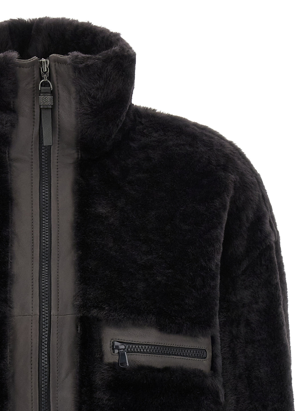 Brunello Cucinelli Shiny Zipper Pull Pellicce - Grigio | b861b0b557e15f80e96825984406461eeeefad59