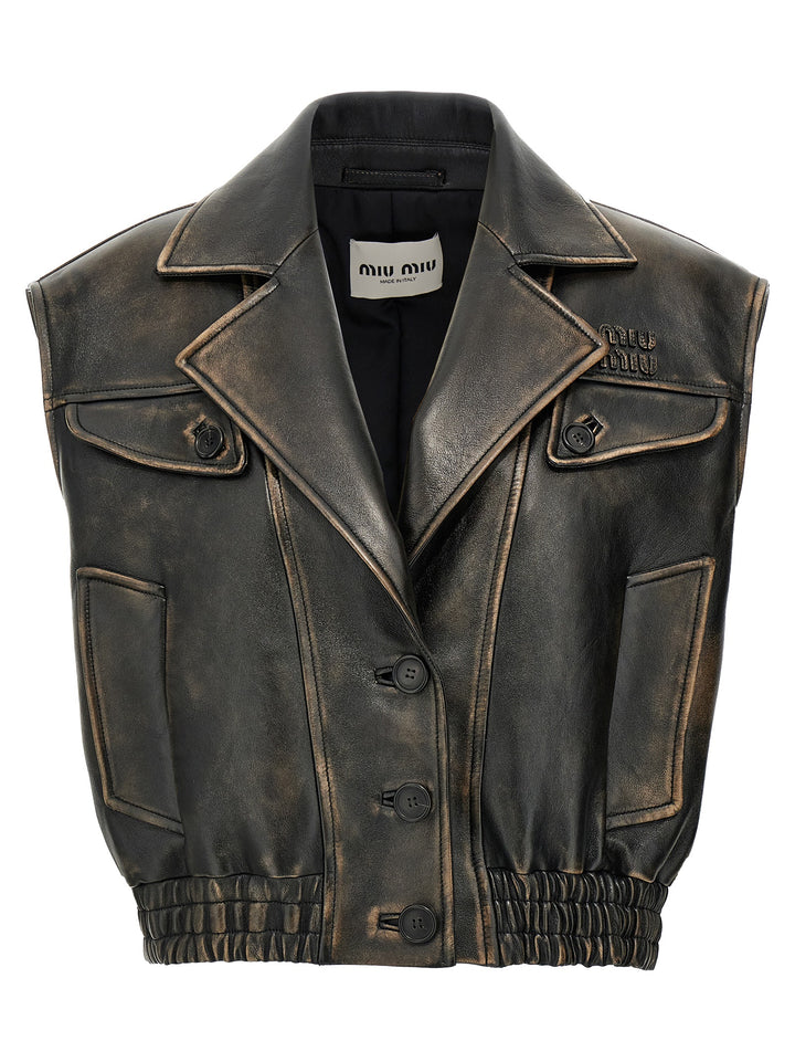 Miu Miu Logo Nappa Vest Gilet - Marrone | 757034be5ec8f569d2eb079fa3e389c8153e3a1a