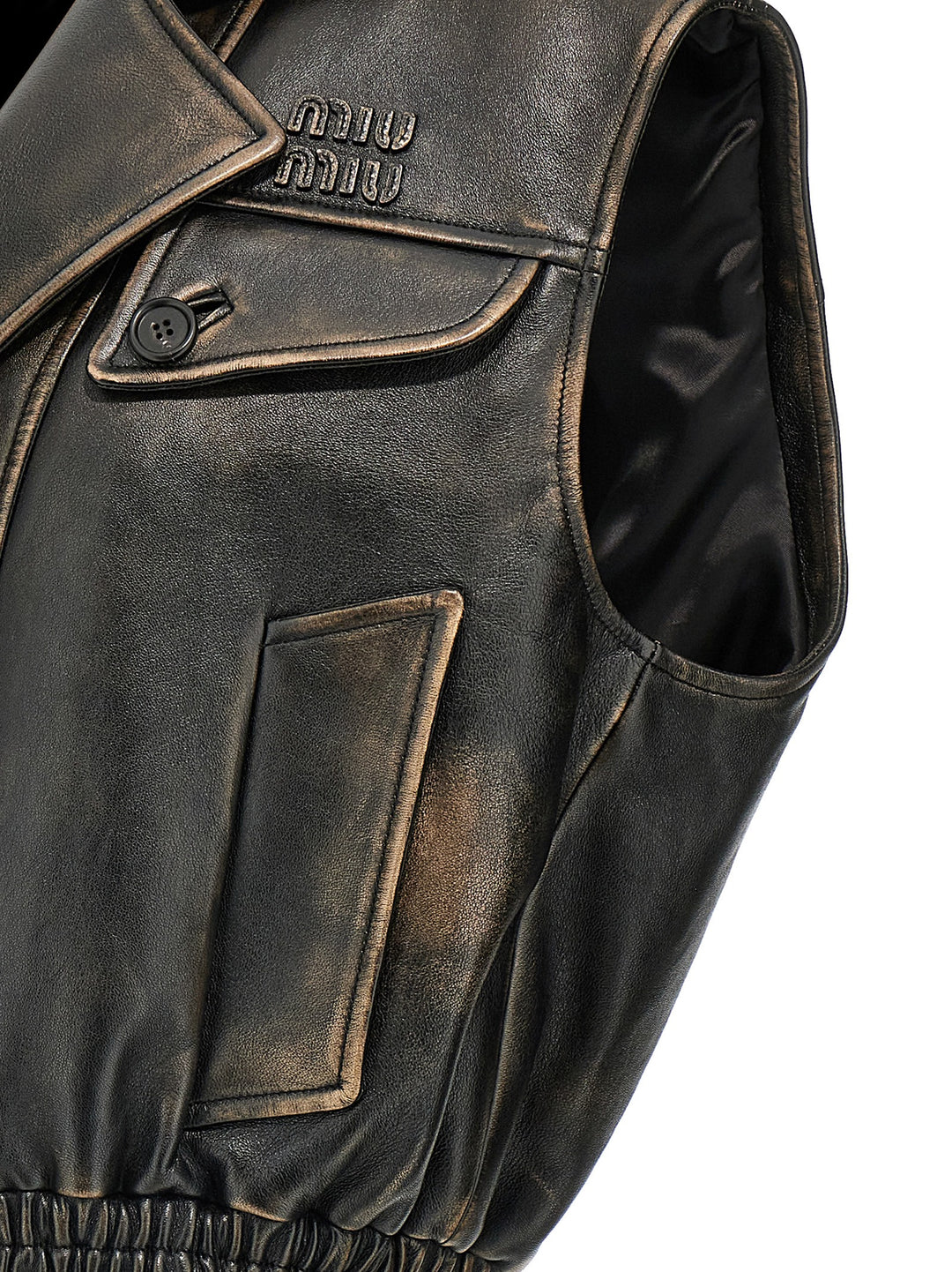 Miu Miu Logo Nappa Vest Gilet - Marrone | 3b6a67b0a2c7555760a50b7e60482fdfe7f27f61
