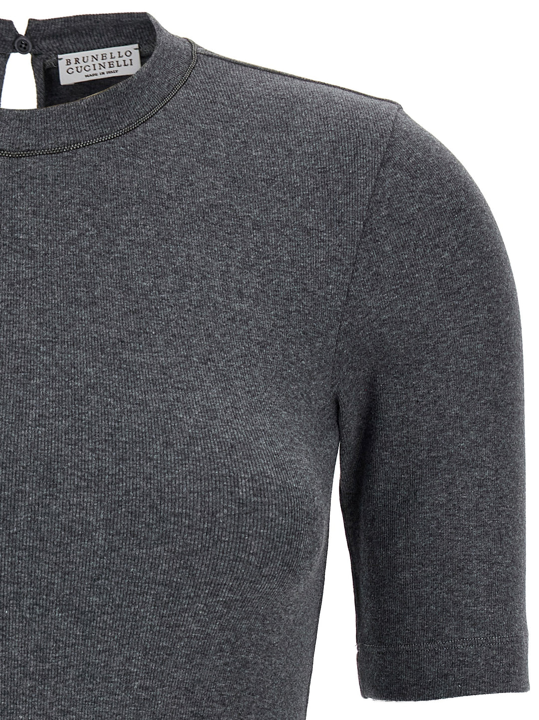 Brunello Cucinelli Monile Ribbed T shirt - Grigio | 6ff6ab67afbddd5a1fd32c53873aa40a58ad2923