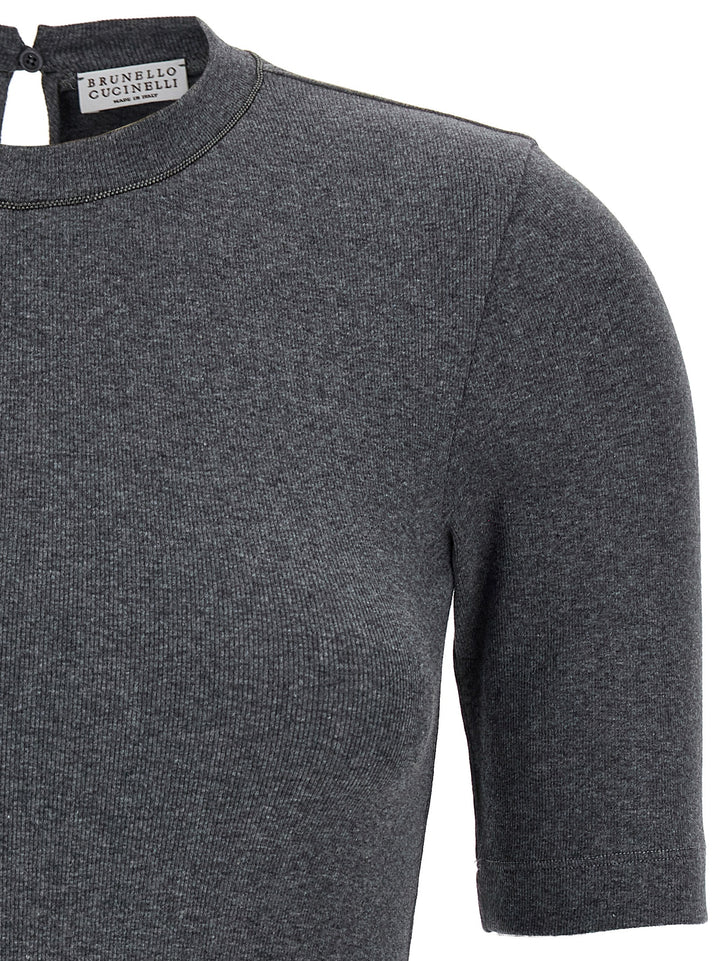 Brunello Cucinelli Monile Ribbed T shirt - Grigio | 6ff6ab67afbddd5a1fd32c53873aa40a58ad2923