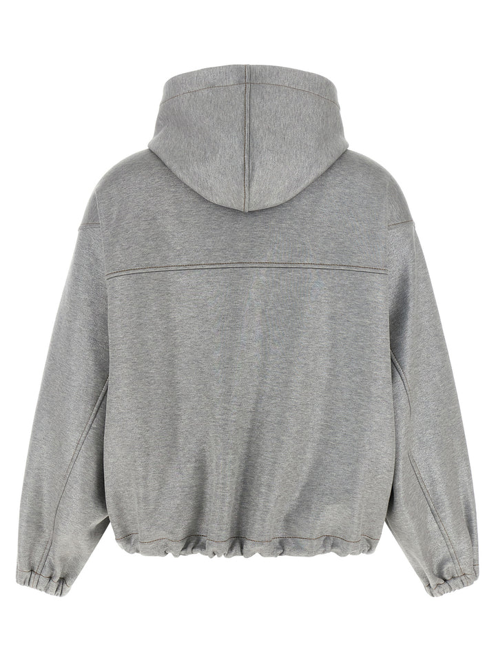 Brunello Cucinelli Shiny Zipper Pull Puffer Jackets - Silver | 6bf84001a528c87f69aa0d97909689cd92ef1ff7