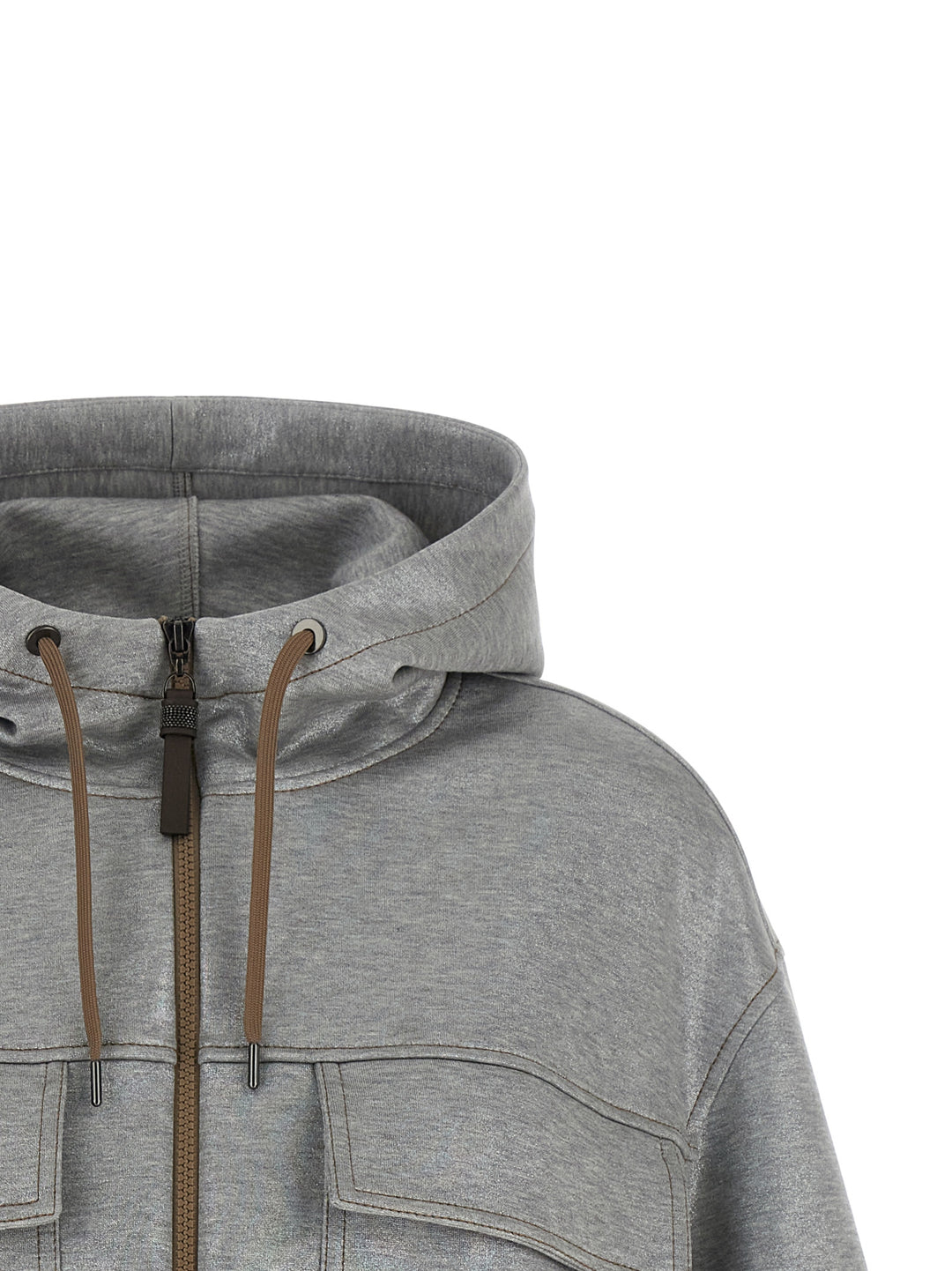 Brunello Cucinelli Shiny Zipper Pull Puffer Jackets - Silver | 1acdcf7130571acd95ef5f110e5ca3aa272410db