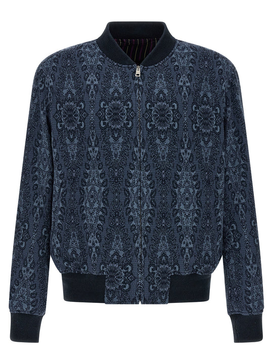 Jacquard Bomber Jacket Puffer Jackets Blu