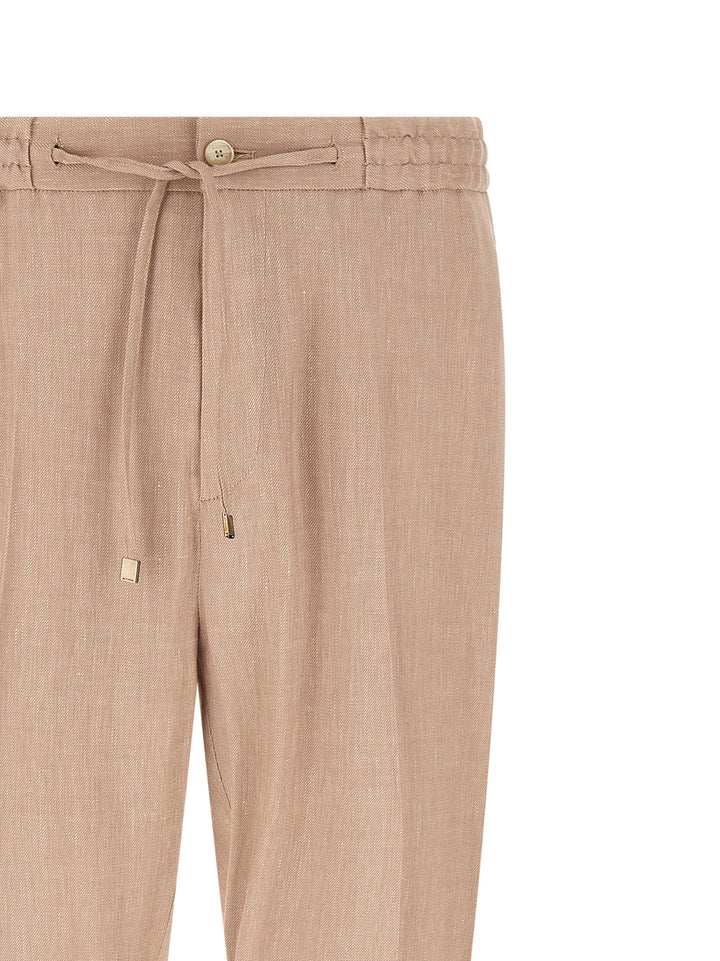 Etro Flamed Linen Joggers Pantaloni - Beige | 58873d0398fb266ff043e865c291a6a6a875cfa0