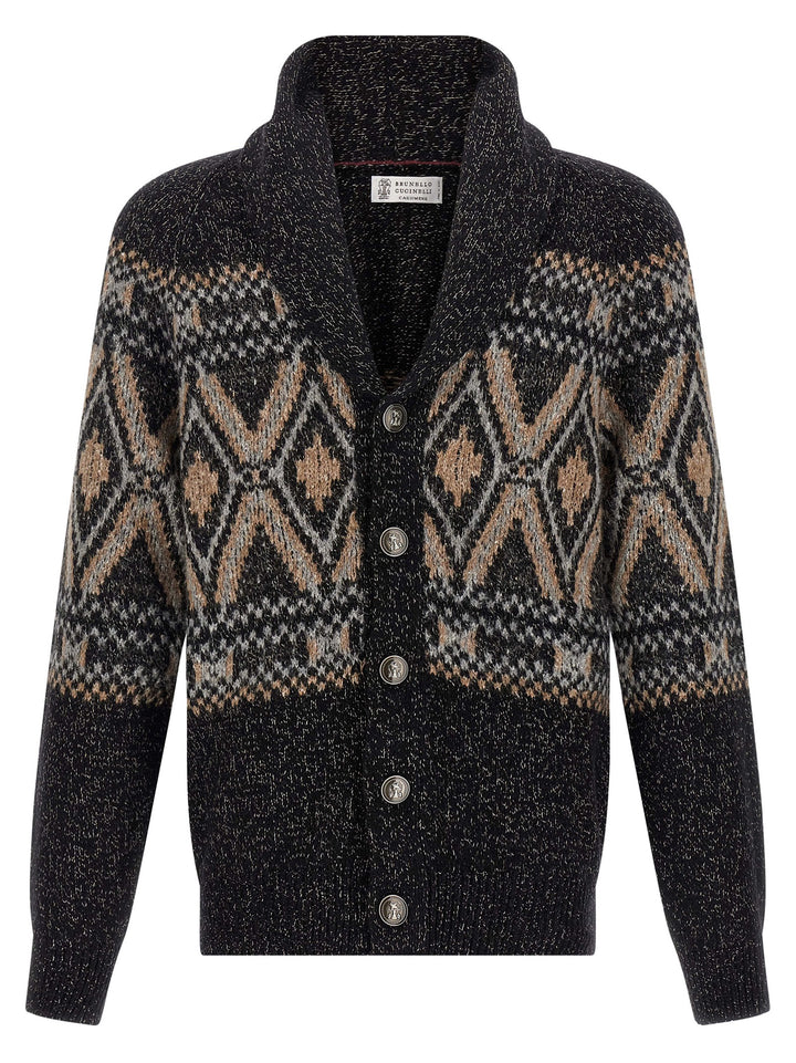 Brunello Cucinelli Geometric Jacquard Cardigan Maglioni - Multicolor | d24c5cc249cff5ea5d537a550a3707fc32c7b7f3