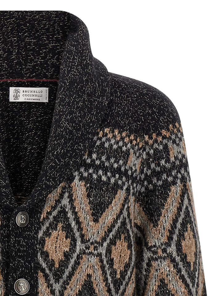 Brunello Cucinelli Geometric Jacquard Cardigan Maglioni - Multicolor | ab298a205bce0f68d9bbef78aa83cd57bafe7ab4