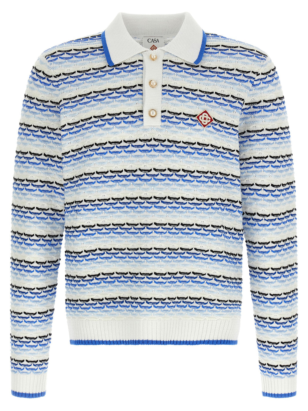 Casablanca Tuck Stitch Long Sleeve Polo - Blu | 67ce97e2b3dbdec5d46cfde6ff9a9076f1b619b9