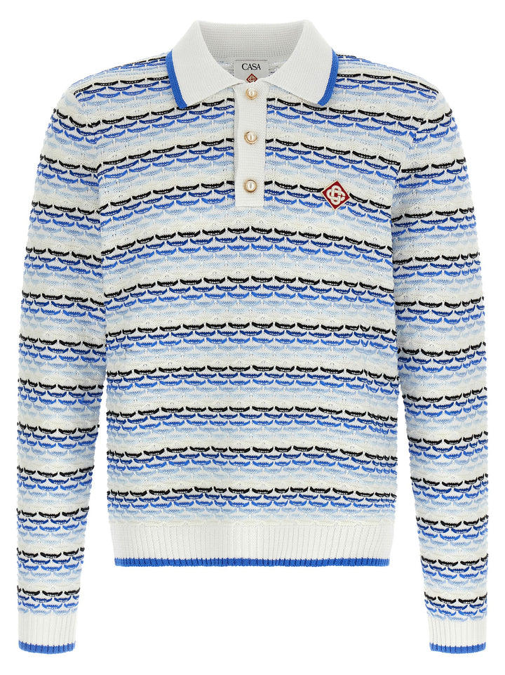 Casablanca Tuck Stitch Long Sleeve Polo - Blu | 67ce97e2b3dbdec5d46cfde6ff9a9076f1b619b9