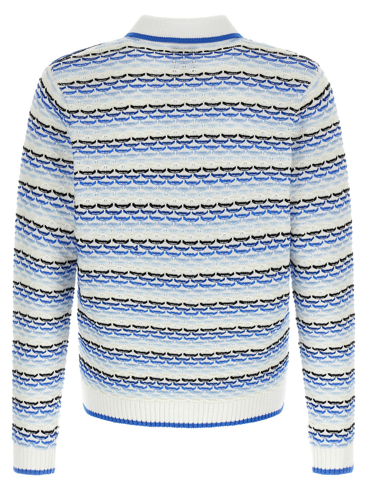 Casablanca Tuck Stitch Long Sleeve Polo - Blu | 3a2ccb1a83e43177fe2fd0c499f7af794f418c56