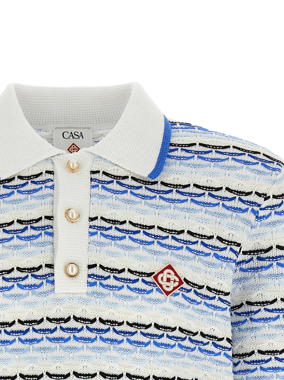 Casablanca Tuck Stitch Long Sleeve Polo - Blu | 75e5a23f99c1f6954726e2debddb0aee31a84483