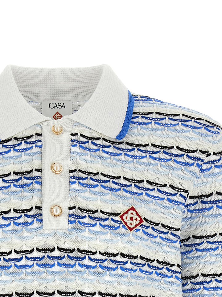 Casablanca Tuck Stitch Long Sleeve Polo - Blu | 75e5a23f99c1f6954726e2debddb0aee31a84483