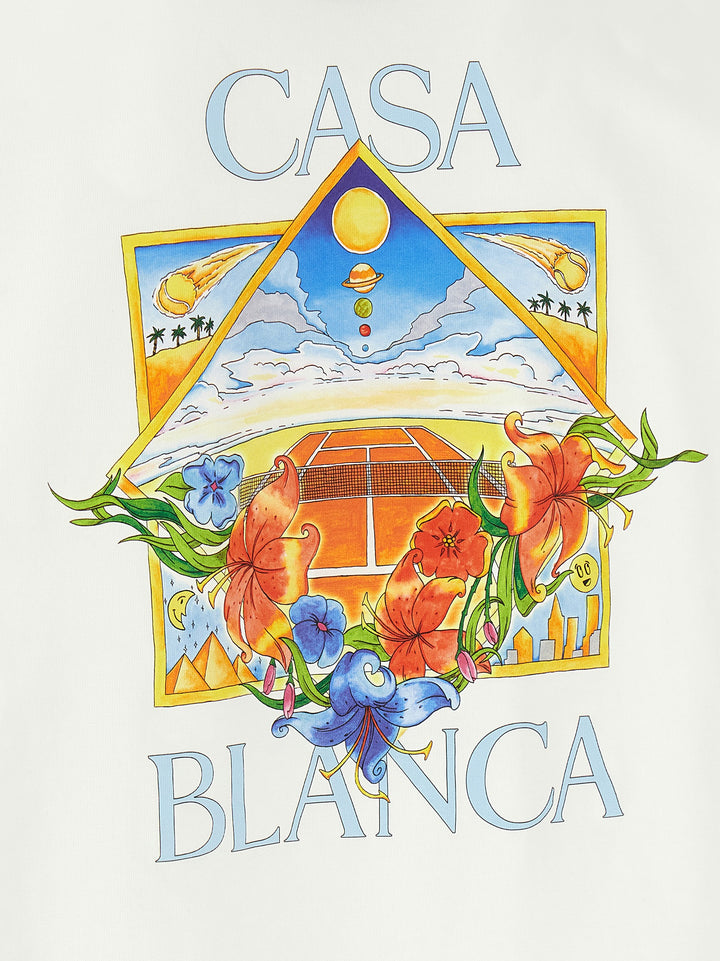 Casablanca Flower Court Icon T shirt - Bianco | 021095bddc035e06422eaa1b2251b9fa384d2986