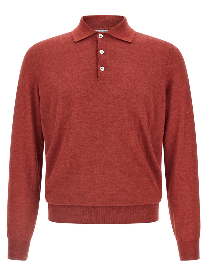 Brunello Cucinelli Shaved Knit  Shirt Polo - Rosso | b2bf765ce1ad67c4092449c65e46c63c50ce2de6