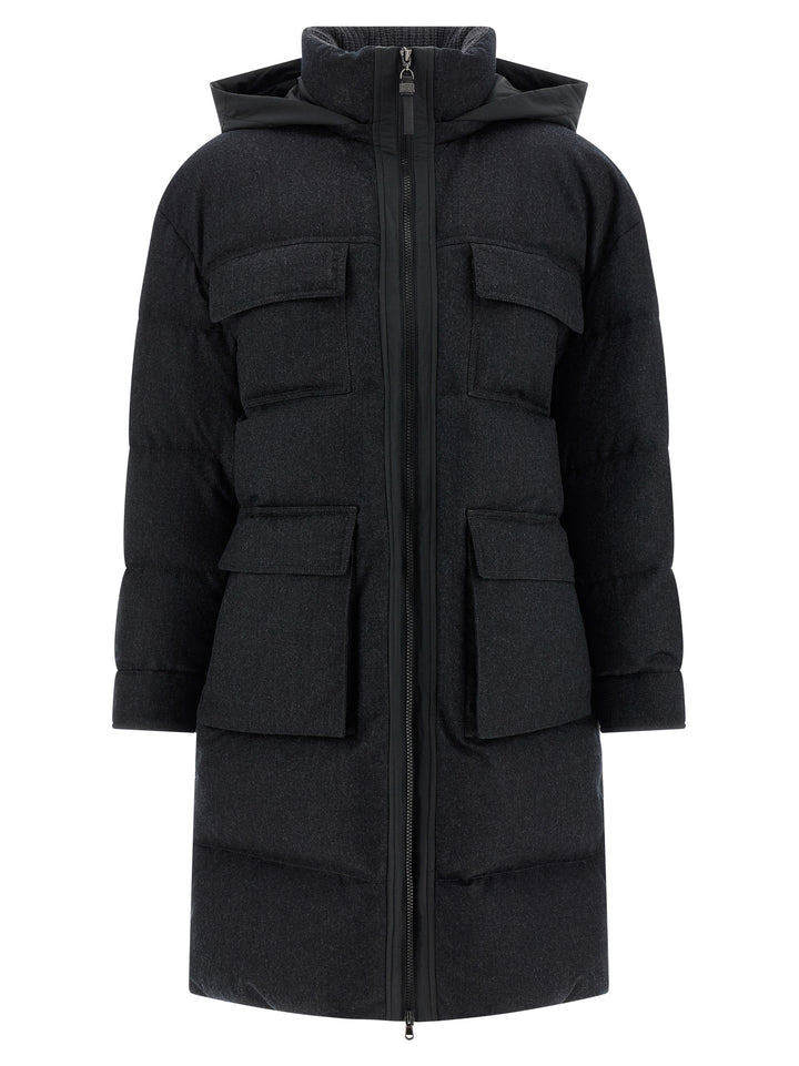 Brunello Cucinelli Shiny Zipper Pull Puffer Jackets - Grigio | e93097f0bfd806e47c8cfe7b2df31fc5fca02376