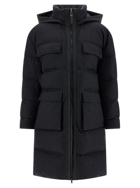 Shiny Zipper Pull Puffer Jackets Grigio