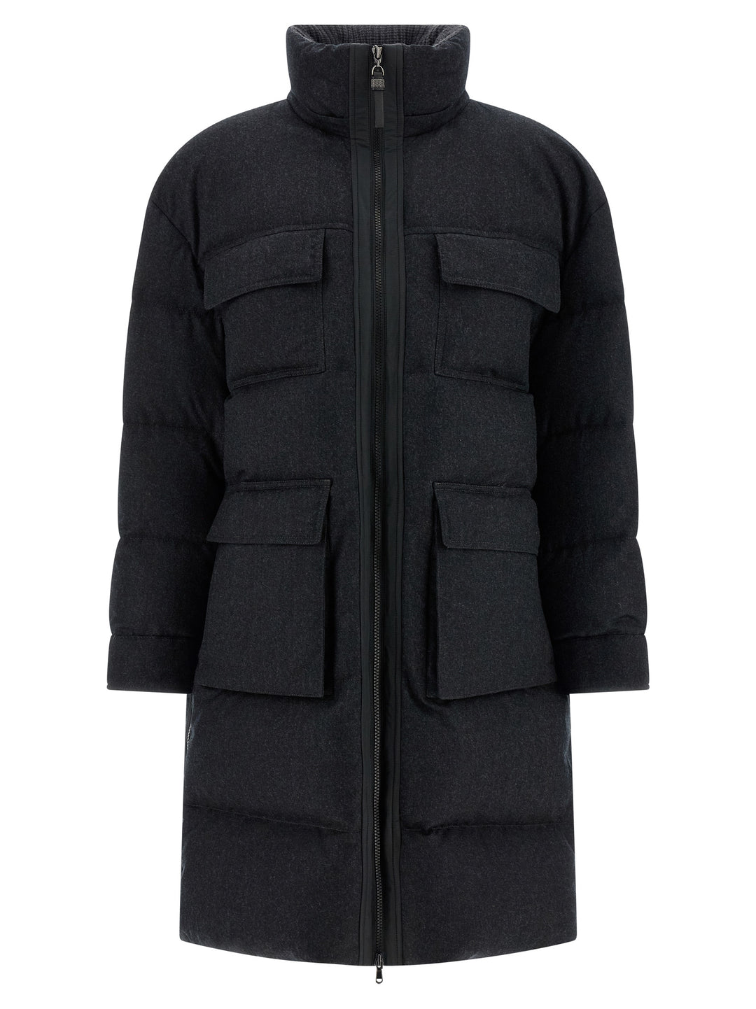 Brunello Cucinelli Shiny Zipper Pull Puffer Jackets - Grigio | a14e011e14fc7c5d6dc54e6e3acda5f833a4f4b6