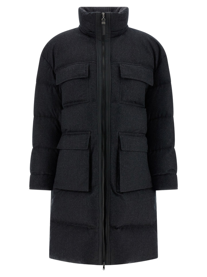 Brunello Cucinelli Shiny Zipper Pull Puffer Jackets - Grigio | a14e011e14fc7c5d6dc54e6e3acda5f833a4f4b6