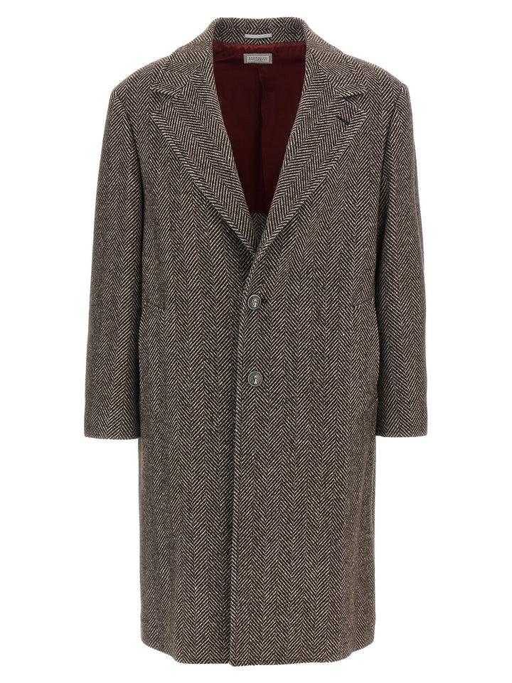 Brunello Cucinelli Single-Breasted Cashmere Coat Trench e Impermeabili - Marrone | f1731a46861338f93a739173b5b6828541406ae7