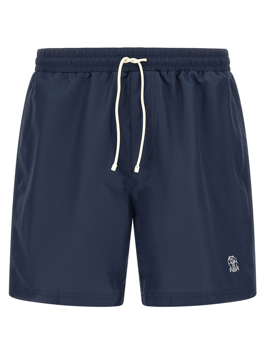 Logo Embroidery Swimsuit Beachwear Blu