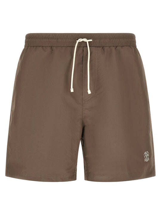 Logo Embroidery Swimsuit Beachwear Marrone