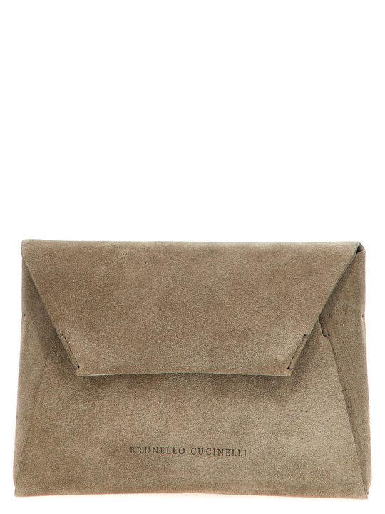 Monile Suede Bag Clutch Grigio