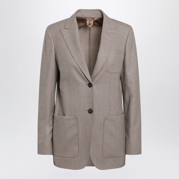 Single-Breasted Jacket In Dark Khaki Cashmere Foulé