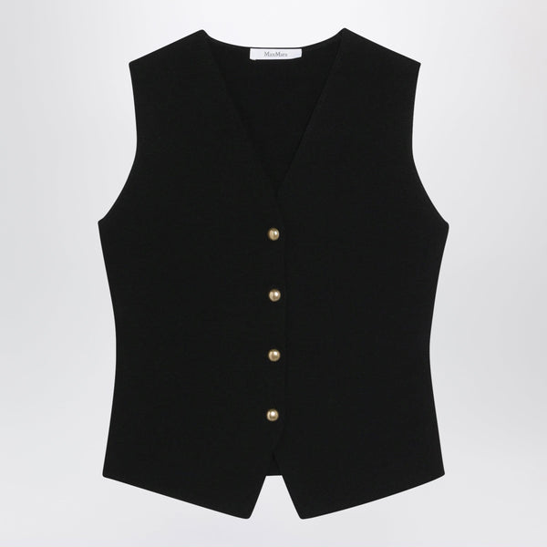 Black Vest In Viscose Crepe Yarn