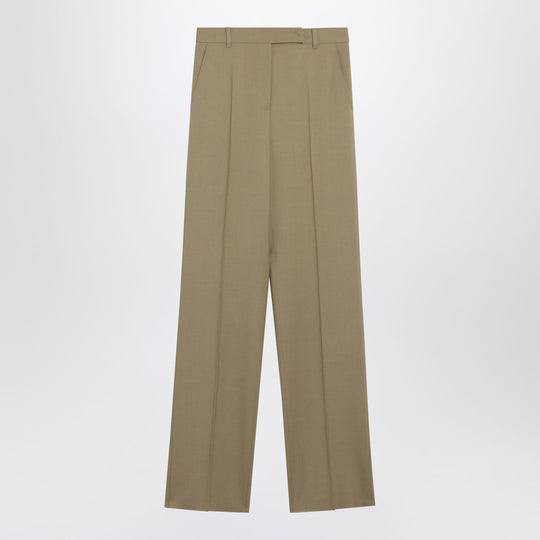 Wide-Leg Trousers In Camel Wool And Silk Poplin