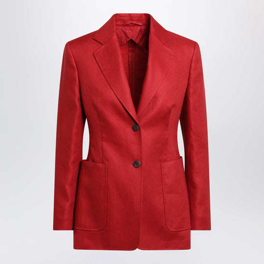 Semi-Fitted Single-Breasted Blazer In Red Linen