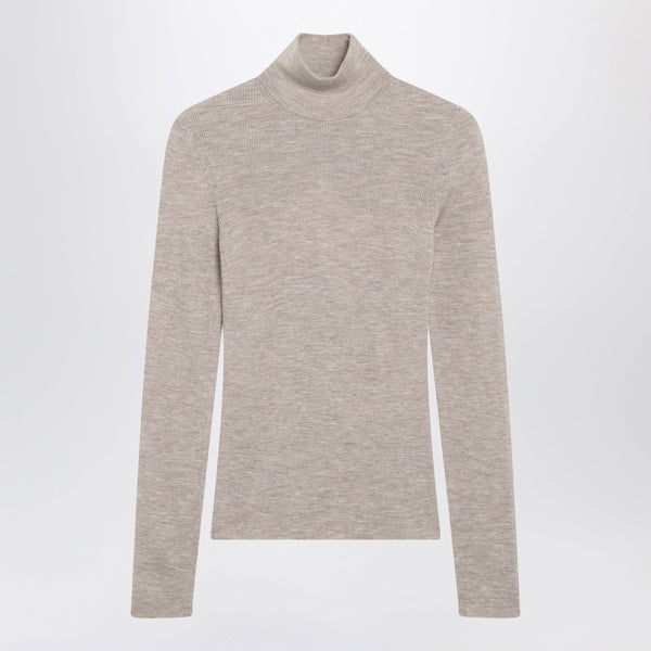 Beige Mélange Turtleneck Sweater In Virgin Wool