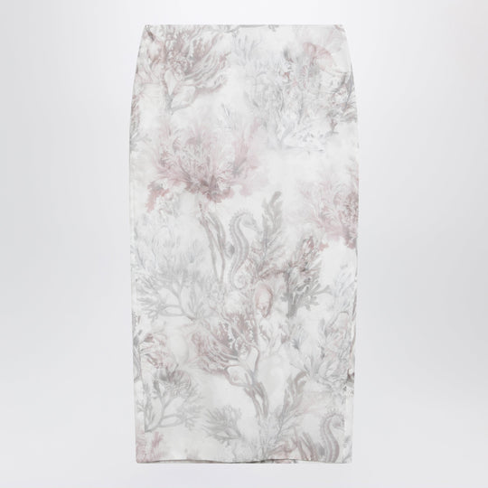 Pencil Skirt In Printed Gabardine And Organza
