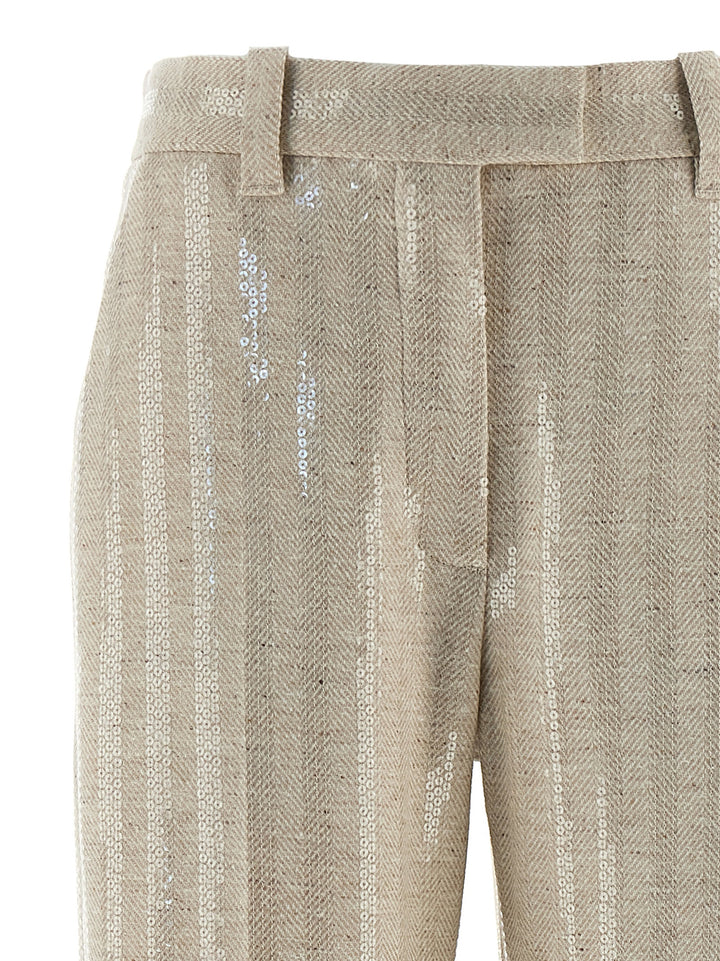 Brunello Cucinelli Herringbone Pantaloni - Beige | 21bf749e51ab2a6ce7145865c8904d2e5b27fe18