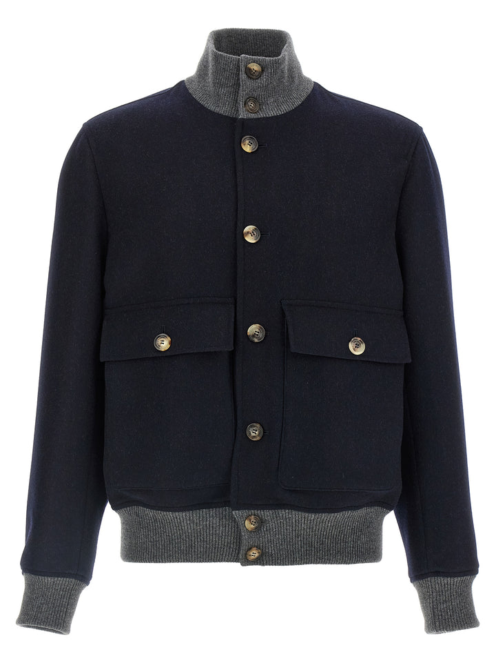 Brunello Cucinelli Wool Bomber Jacket Puffer Jackets - Blu | 9147990c67ac26b8c8cd7bd3867da5a1caf05921