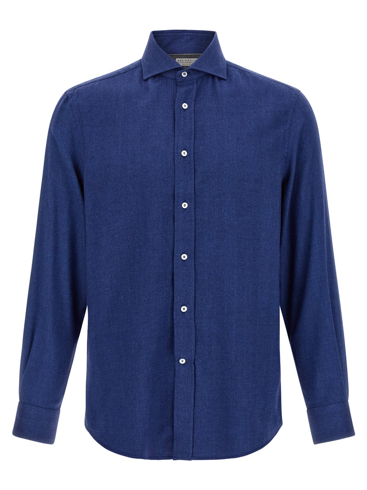 Brunello Cucinelli Herringbone Shirt Camicie - Blu | 815e036d790098a4abfab35041fdb46af0622908