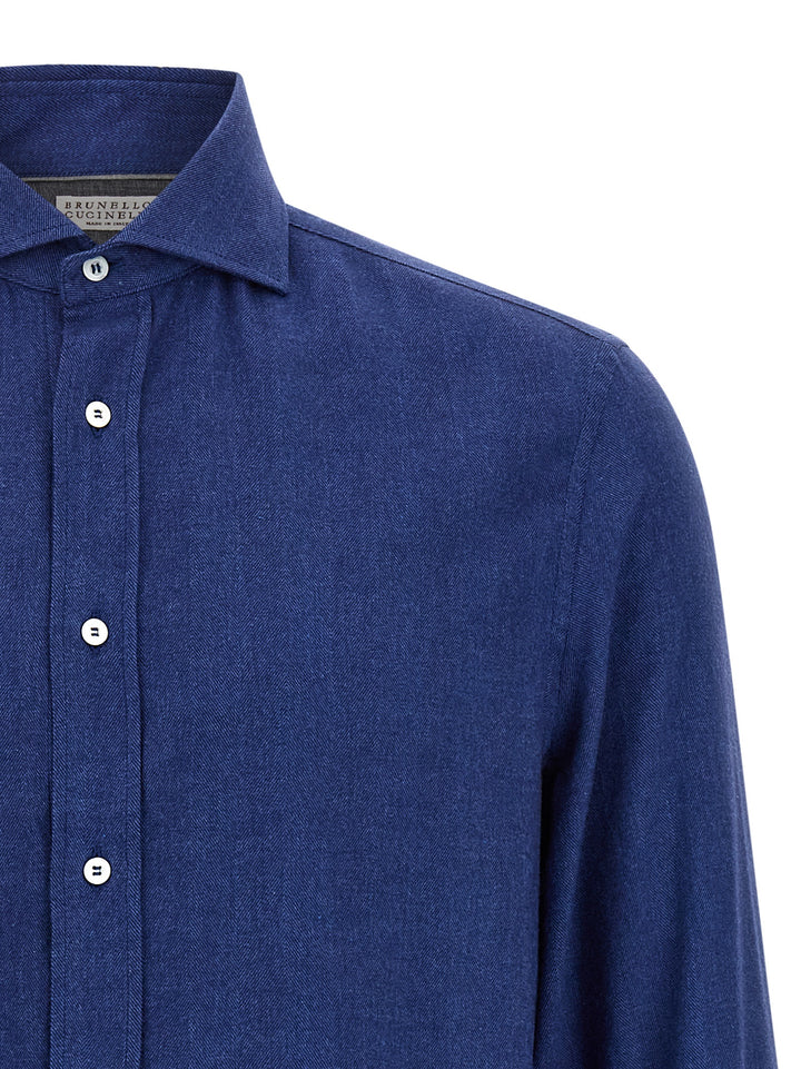 Brunello Cucinelli Herringbone Shirt Camicie - Blu | c21bf808333e3d108832b1497a26eac6a2e05697